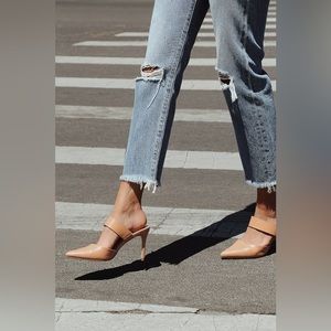 Faire Tan Pointed-Toe Mules Lulus